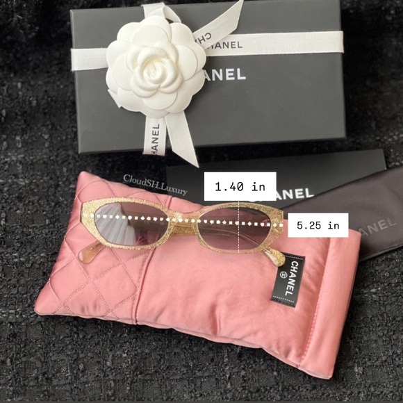 Auth NIB Chanel 71280 Crystal Logo Gold Glitter Rectangle Sunglasses - Picture 13 of 13